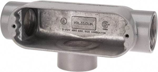 Hubbell Killark - Form 85, T Body, 1-1/2" Trade, IMC, Rigid Aluminum Conduit Body - Oval, 9-3/16" OAL, 33 cc Capacity, Hazardous & Wet Locations - Exact Tool & Supply