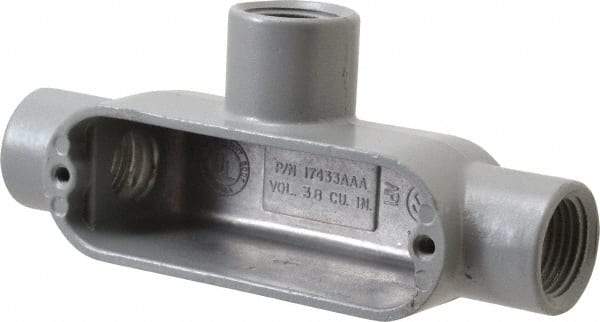 Hubbell Killark - Form 85, T Body, 1/2" Trade, IMC, Rigid Aluminum Conduit Body - Oval, 5-3/8" OAL, 4 cc Capacity, Hazardous & Wet Locations - Exact Tool & Supply