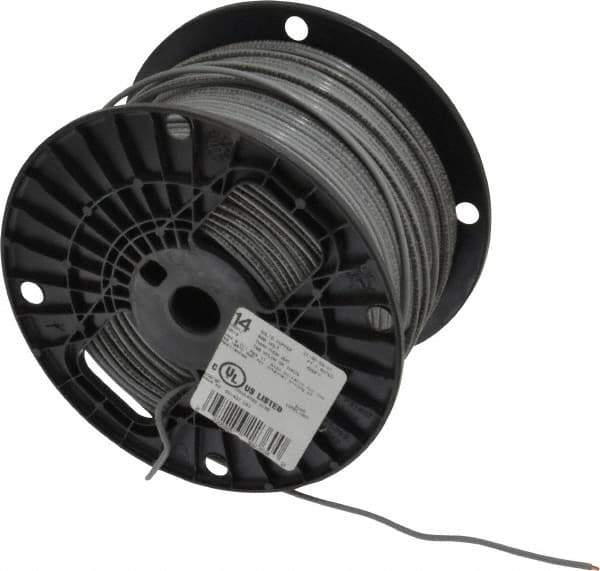 Southwire - THHN/THWN, 14 AWG, 15 Amp, 500' Long, Solid Core, 1 Strand Building Wire - Gray, Thermoplastic Insulation - Exact Tool & Supply