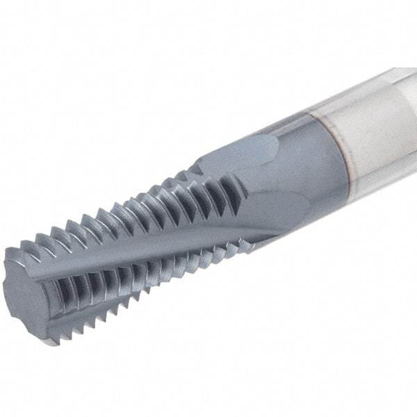Iscar - 1/16-27 NPT, 0.23" Cutting Diam, 3 Flute, Solid Carbide Helical Flute Thread Mill - Internal/External Thread, 0.39" LOC, 2-1/2" OAL, 1/4" Shank Diam - Exact Tool & Supply