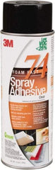 3M - 24 oz Aerosol Clear Spray Adhesive - High Tack, 200°F Heat Resistance, 50 Sq Ft Coverage, Medium Strength Bond, 30 min Max Bonding Time, Flammable, Series 74 - Exact Tool & Supply