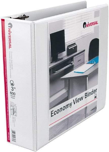 UNIVERSAL - 3" Sheet Capacity, 11 x 8-1/2", View Ring Binder - Vinyl, White - Exact Tool & Supply