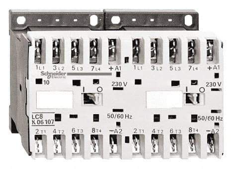 Schneider Electric - 3 Pole, 24 Coil VAC at 50/60 Hz, 16 Amp at 690 VAC, 20 Amp at 440 VAC and 9 Amp at 440 VAC, Reversible IEC Contactor - BS 5424, CSA, IEC 60947, NF C 63-110, RoHS Compliant, UL Listed, VDE 0660 - Exact Tool & Supply