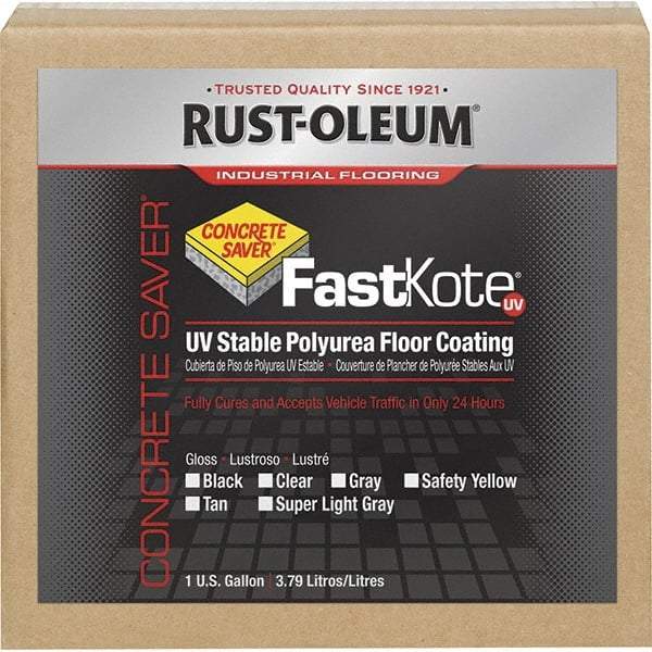 Rust-Oleum - 1 Gal Gray Gloss Finish Floor Coating - 400 Sq Ft per Gal, Interior/Exterior, <50 gL VOC Compliance - Exact Tool & Supply