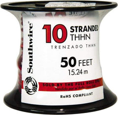 Southwire - THHN/THWN, 10 AWG, 30 Amp, 50' Long, Stranded Core, 19 Strand Building Wire - Red, Thermoplastic Insulation - Exact Tool & Supply
