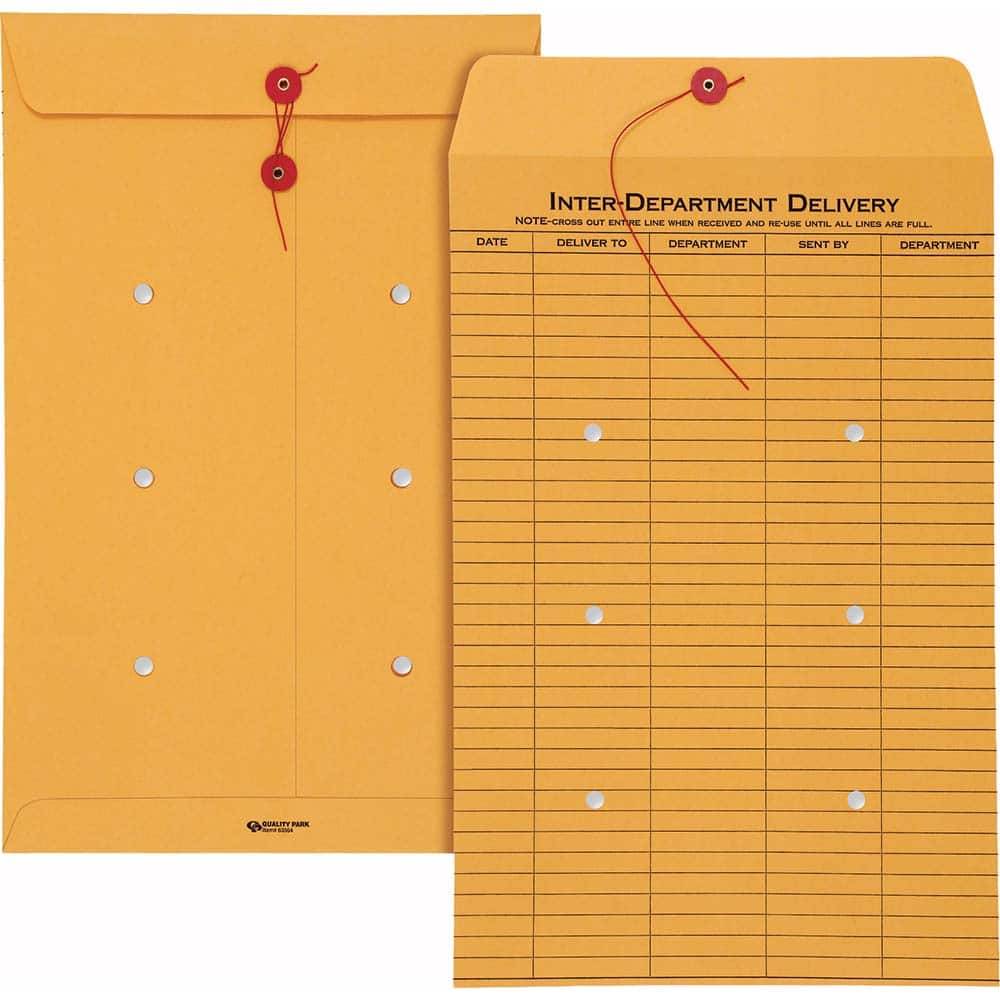 Quality Park - Mailers, Sheets & Envelopes; Type: Inter-Department Envelopes ; Style: String & Button ; Width (Inch): 15 ; Length (Inch): 10 ; Box Quantity: 100 ; Size: 10 x 15 - Exact Tool & Supply