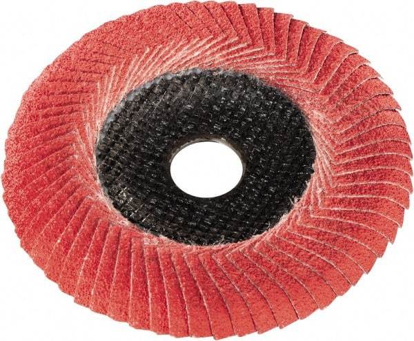 Metabo - P80 Grit, 5" Disc Diam, 7/8" Center Hole, Type 29 Ceramic Flap Disc - 12,200 Max RPM, Fiberglass Backing, Arbor Attaching System, Coated - Exact Tool & Supply