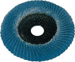 Metabo - P60 Grit, 5" Disc Diam, 7/8" Center Hole, Type 29 Zirconia Alumina Flap Disc - 12,200 Max RPM, Fiberglass Backing, Arbor Attaching System, Coated - Exact Tool & Supply