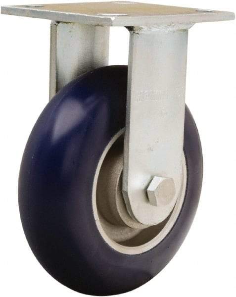 Hamilton - 6" Diam x 2" Wide x 7-1/2" OAH Top Plate Mount Rigid Caster - Polyurethane on Aluminum, 600 Lb Capacity, Precision Ball Bearing, 4 x 4-1/2" Plate - Exact Tool & Supply