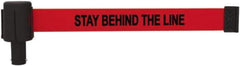 Banner Stakes - 6.61" High x 15' Long x 2-1/2" Wide Retractable Barrier Belt - Plastic & Polyester, Matte Finish, Red, Use with Banner Stakes Plus Stanchion, Banner Stakes Plus Base - Exact Tool & Supply