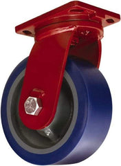 Hamilton - 10" Diam x 4" Wide x 12-1/2" OAH Top Plate Mount Swivel Caster - Polyurethane Mold on Forged Steel, 5,000 Lb Capacity, Tapered Roller Bearing, 6-1/2 x 7-1/2" Plate - Exact Tool & Supply