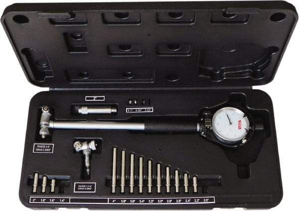 SPI - 15 Anvil, 1.4 to 6" Dial Bore Gage Set - 0.0005" Graduation, 6" Gage Depth, Accurate to 0.0005", Carbide Contact Point - Exact Tool & Supply