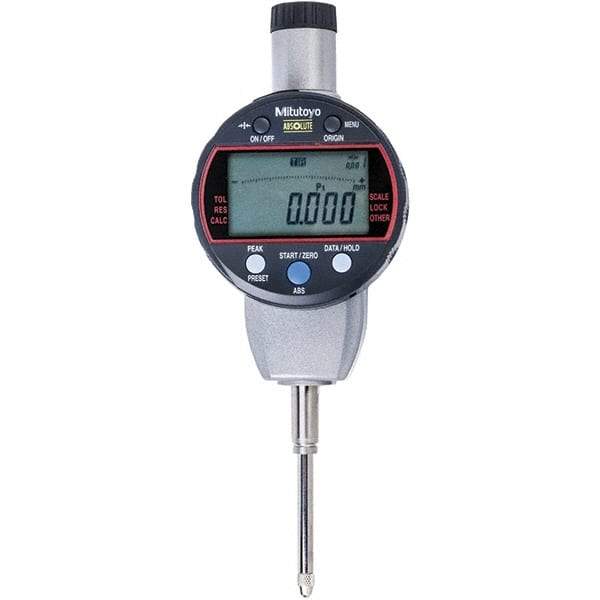 Mitutoyo - 0 to 1" Range, 0.001mm Graduation, Electronic Drop Indicator - Flat Back, Accurate to 0.002mm, Metric System, LCD Display - Exact Tool & Supply