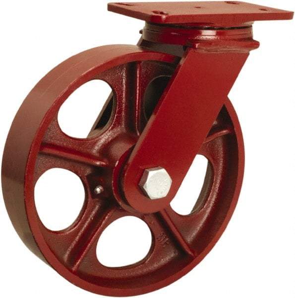 Hamilton - 10" Diam x 2-1/2" Wide x 11-1/2" OAH Top Plate Mount Swivel Caster - Cast Iron, 2,200 Lb Capacity, Tapered Roller Bearing, 4-1/2 x 6-1/2" Plate - Exact Tool & Supply