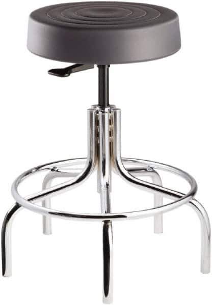 Bevco - 14 Inch Wide x 14-1/2 Inch Deep x 25 Inch High, Tubular Chrome Base, Adjustable Height Swivel Stool - Polyurethane Seat, Graphite - Exact Tool & Supply