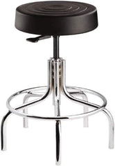 Bevco - 14 Inch Wide x 14-1/2 Inch Deep x 30 Inch High, Tubular Chrome Base, Adjustable Height Swivel Stool - Polyurethane Seat, Black - Exact Tool & Supply