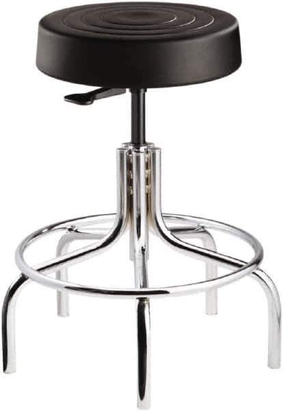 Bevco - 14 Inch Wide x 14-1/2 Inch Deep x 25 Inch High, Tubular Chrome Base, Adjustable Height Swivel Stool - Polyurethane Seat, Black - Exact Tool & Supply