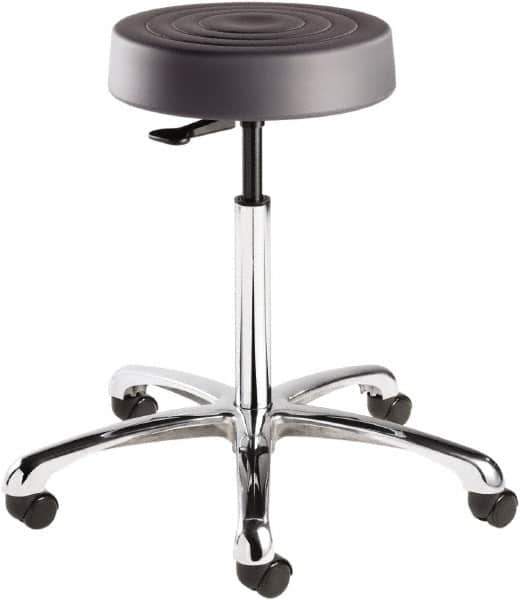 Bevco - 14 Inch Wide x 14-1/2 Inch Deep x 33 Inch High, Polished Aluminum Base, Adjustable Height Swivel Stool - Polyurethane Seat, Graphite - Exact Tool & Supply