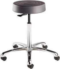Bevco - 14 Inch Wide x 14-1/2 Inch Deep x 33 Inch High, Polished Aluminum Base, Adjustable Height Swivel Stool - Polyurethane Seat, Graphite - Exact Tool & Supply