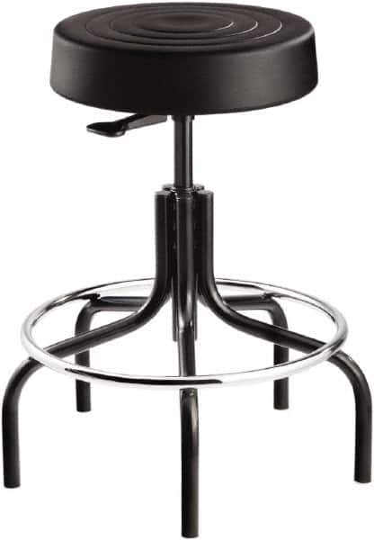 Bevco - 14 Inch Wide x 14-1/2 Inch Deep x 25 Inch High, Tubular Steel Base, Adjustable Height Swivel Stool - Polyurethane Seat, Black - Exact Tool & Supply