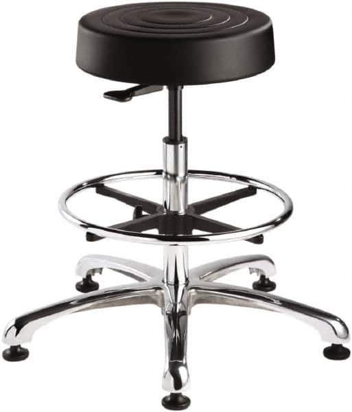 Bevco - 14 Inch Wide x 14-1/2 Inch Deep x 33 Inch High, Polished Aluminum Base, Adjustable Height Swivel Stool - Polyurethane Seat, Black - Exact Tool & Supply