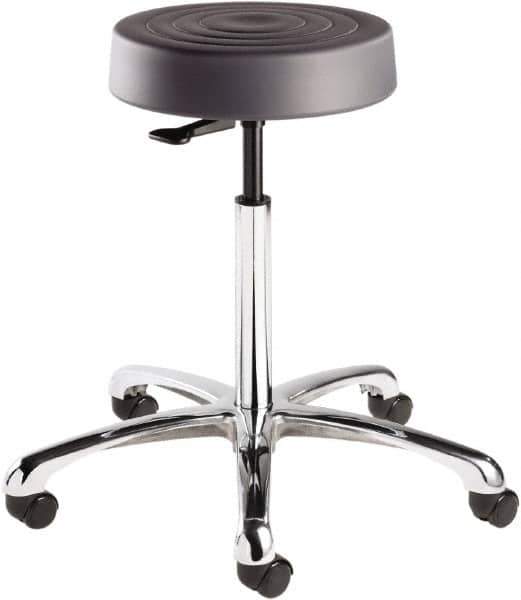 Bevco - 14 Inch Wide x 14-1/2 Inch Deep x 27-3/4 Inch High, Polished Aluminum Base, Adjustable Height Swivel Stool - Polyurethane Seat, Graphite - Exact Tool & Supply