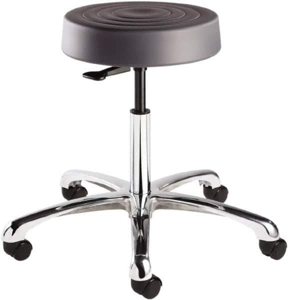 Bevco - 14 Inch Wide x 14-1/2 Inch Deep x 22-1/2 Inch High, Polished Aluminum Base, Adjustable Height Swivel Stool - Polyurethane Seat, Graphite - Exact Tool & Supply