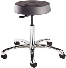 Bevco - 14 Inch Wide x 14-1/2 Inch Deep x 22-1/2 Inch High, Polished Aluminum Base, Adjustable Height Swivel Stool - Polyurethane Seat, Graphite - Exact Tool & Supply