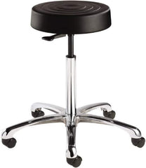 Bevco - 14 Inch Wide x 14-1/2 Inch Deep x 27-3/4 Inch High, Polished Aluminum Base, Adjustable Height Swivel Stool - Polyurethane Seat, Black - Exact Tool & Supply