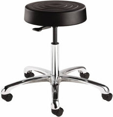 Bevco - 14 Inch Wide x 14-1/2 Inch Deep x 22-1/2 Inch High, Polished Aluminum Base, Adjustable Height Swivel Stool - Polyurethane Seat, Black - Exact Tool & Supply