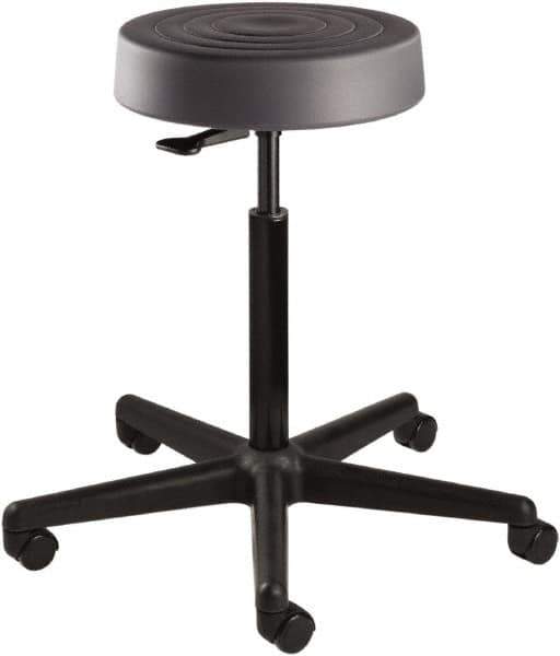 Bevco - 14 Inch Wide x 14-1/2 Inch Deep x 34 Inch High, Reinforced Black Nylon Base, Adjustable Height Swivel Stool - Polyurethane Seat, Graphite - Exact Tool & Supply