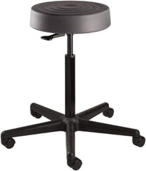 Bevco - 14 Inch Wide x 14-1/2 Inch Deep x 34 Inch High, Reinforced Black Nylon Base, Adjustable Height Swivel Stool - Polyurethane Seat, Graphite - Exact Tool & Supply