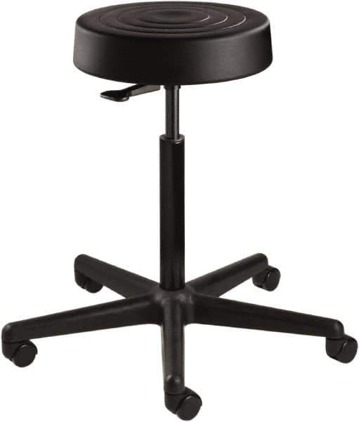 Bevco - 14 Inch Wide x 14-1/2 Inch Deep x 34 Inch High, Reinforced Black Nylon Base, Adjustable Height Swivel Stool - Polyurethane Seat, Black - Exact Tool & Supply