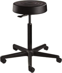 Bevco - 14 Inch Wide x 14-1/2 Inch Deep x 34 Inch High, Reinforced Black Nylon Base, Adjustable Height Swivel Stool - Polyurethane Seat, Black - Exact Tool & Supply