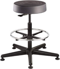 Bevco - 14 Inch Wide x 14-1/2 Inch Deep x 28-1/4 Inch High, Reinforced Black Nylon Base, Adjustable Height Swivel Stool - Polyurethane Seat, Graphite - Exact Tool & Supply