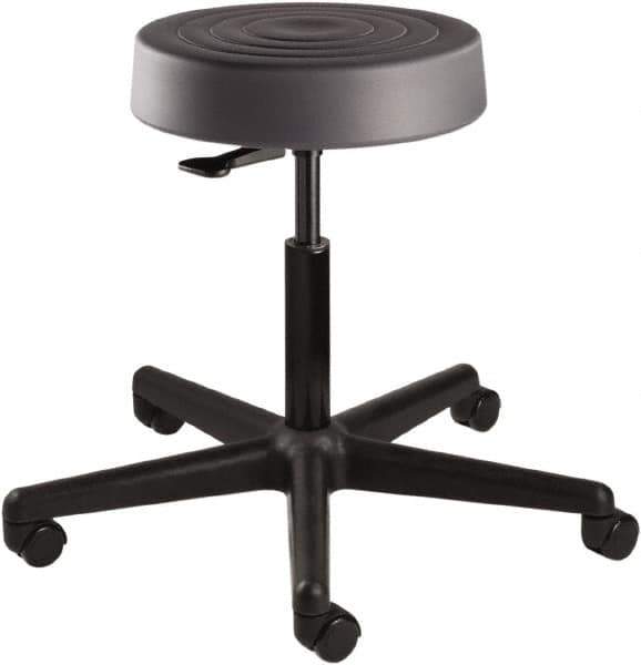 Bevco - 14 Inch Wide x 14-1/2 Inch Deep x 22-1/2 Inch High, Reinforced Black Nylon Base, Adjustable Height Swivel Stool - Polyurethane Seat, Graphite - Exact Tool & Supply