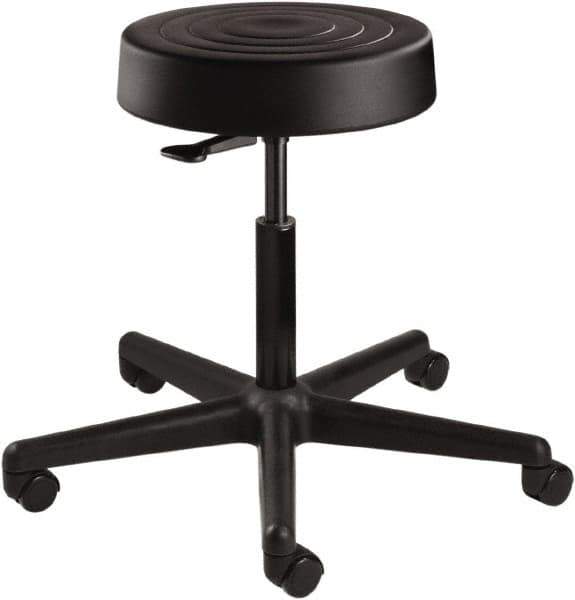 Bevco - 14 Inch Wide x 14-1/2 Inch Deep x 22-1/2 Inch High, Reinforced Black Nylon Base, Adjustable Height Swivel Stool - Polyurethane Seat, Black - Exact Tool & Supply