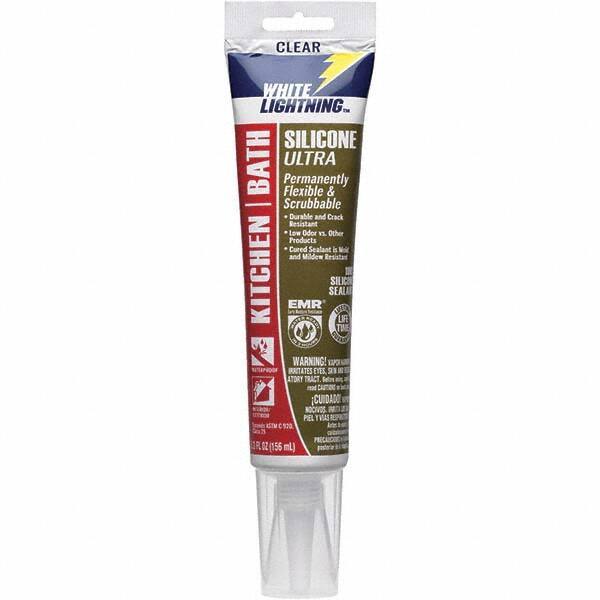 White Lightning - 5.3 oz Tube Clear Silicone Sealant - -80 to 450°F Operating Temp, 30 min Tack Free Dry Time, 24 hr Full Cure Time - Exact Tool & Supply