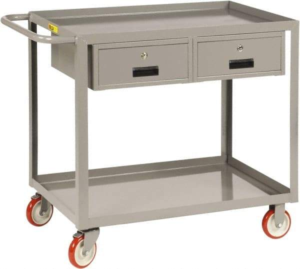 Little Giant - 1,200 Lb Capacity, 24" Wide x 54" Long x 35" High Shelf Cart - 2 Shelf, Steel, 2 Rigid/2 Swivel Casters - Exact Tool & Supply