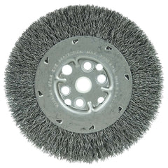 Weiler - Wheel Brushes; Outside Diameter (Inch): 6 ; Arbor Hole Thread Size: 5/8 ; Wire Type: Crimped Wire ; Fill Material: Steel ; Face Width (Inch): 3/4 ; Trim Length (Inch): 1-1/8 - Exact Tool & Supply