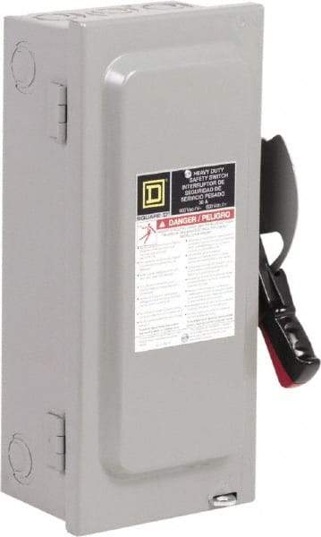 Square D - 30 Amp, 600 VAC, 3 Pole Nonfused Safety Switch - NEMA 1, 1 & 3 Phase, 10 hp at 600 VAC (Single Phase), 30 hp at 600 VAC (Triple Phase) - Exact Tool & Supply