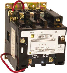 Square D - 2 Pole, 220 Coil VAC at 50 Hz, 240 Coil VAC at 60 Hz, 18 Amp NEMA Contactor - Open Enclosure, 50 Hz at 220 VAC and 60 Hz at 240 VAC - Exact Tool & Supply