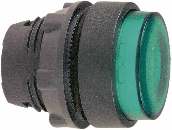 Schneider Electric - 22mm Mount Hole, Extended Straight, Pushbutton Switch Only - Round, Green Pushbutton, Illuminated, Momentary (MO) - Exact Tool & Supply