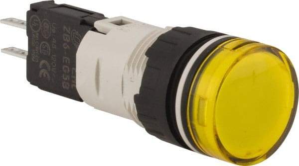 Schneider Electric - 48-120 VAC/VDC Yellow Lens LED Pilot Light - Round Lens, Quick Connect Connector, 18mm Wide, Vibration Resistant - Exact Tool & Supply