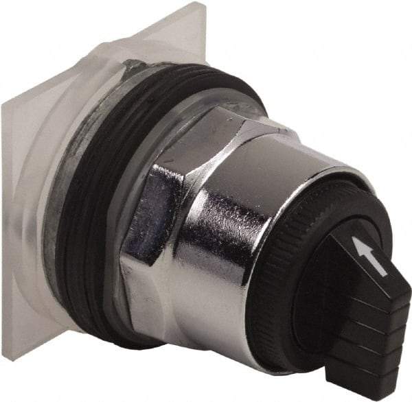 Schneider Electric - 1.18 Inch Mount Hole, 3 Position, Knob and Pushbutton Operated, Selector Switch Only - Black, Momentary (MO), without Contact Blocks, Weatherproof and Dust and Oil Resistant - Exact Tool & Supply