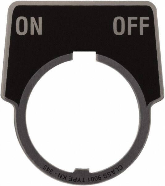 Schneider Electric - Aluminum Legend Plate - On-Off - Black Background, 30mm Hole Diameter, 1-3/4 Inch Wide - Exact Tool & Supply