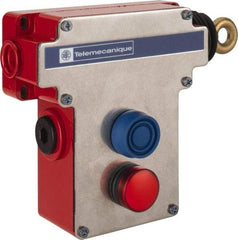 Telemecanique Sensors - 10 Amp, 2NO/2NC Configuration, Rope Operated Limit Switch - Pushbutton Reset, Rope Pull, Pilot Light Indicator, 300 VAC - Exact Tool & Supply