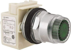 Schneider Electric - 1.18 Inch Mount Hole, Extended Straight, Pushbutton Switch Only - Round, Green Pushbutton, Illuminated, Momentary (MO), Weatherproof, Dust and Oil Resistant - Exact Tool & Supply