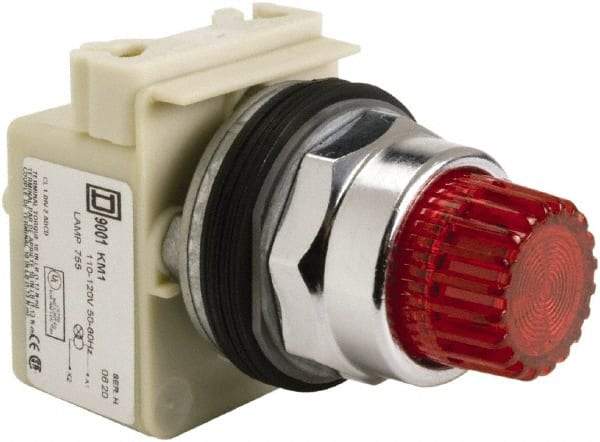 Schneider Electric - 1.18 Inch Mount Hole, Extended Straight, Pushbutton Switch Only - Round, Red Pushbutton, Illuminated, Momentary (MO), Weatherproof, Dust and Oil Resistant - Exact Tool & Supply