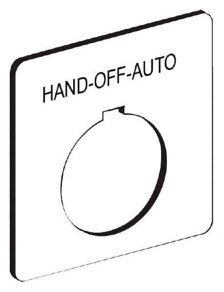 Schneider Electric - Square, Aluminum Legend Plate - Hand-Off-Auto - White Background, Black Letters, 30mm Hole Diameter, 57 Inch Square - Exact Tool & Supply
